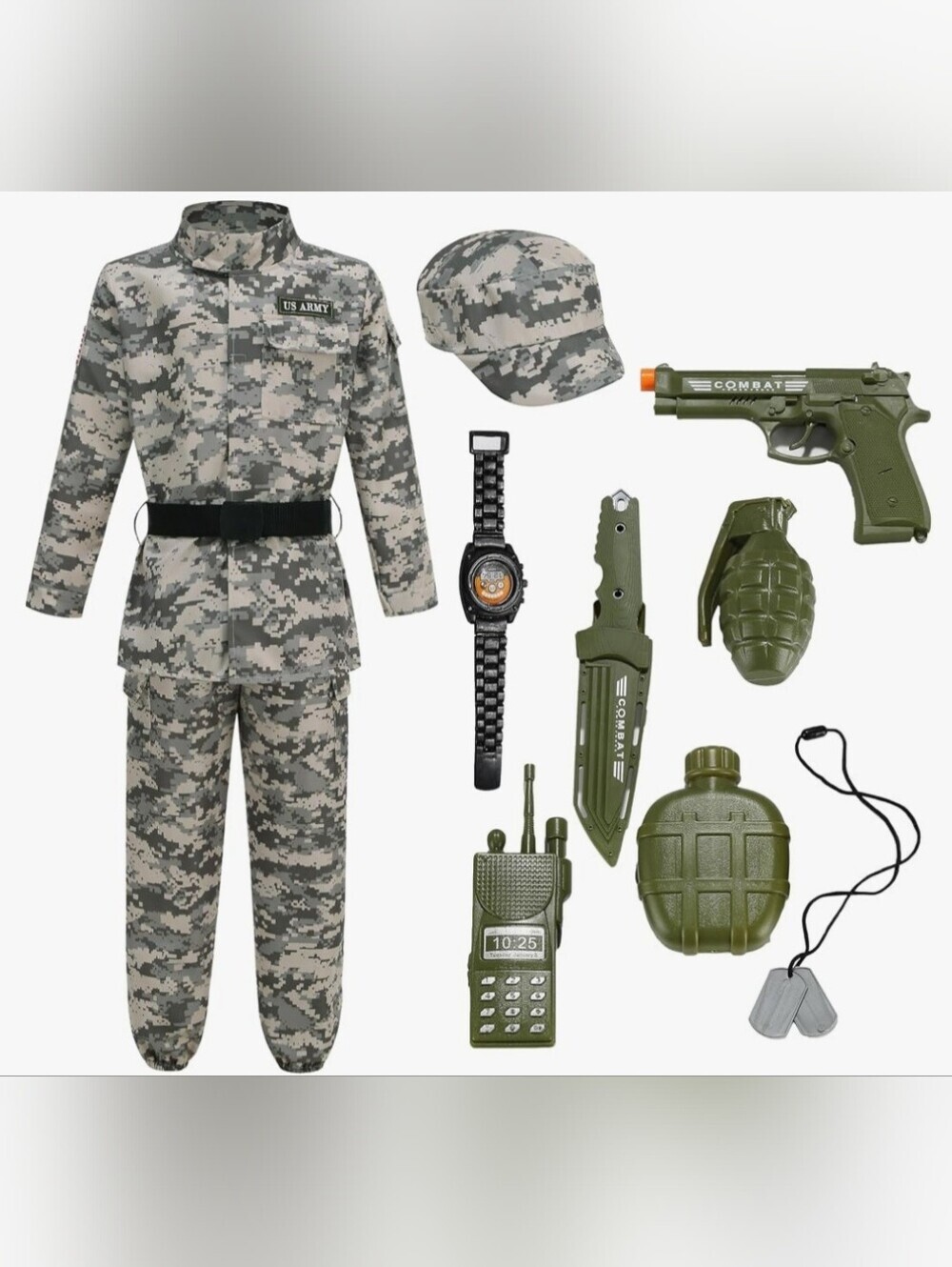 New Kids 11 Piece Army Long sleeve Military Soldier Costume